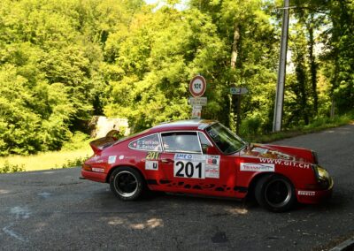 Porsche 911 Carrera RS la Mémé n° 201, Frank Servais / Bernard Sandoz, Rallye du Pays de Seyssel 2024